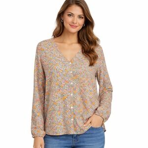 Women's Blouse Top Ditsy Floral Cottagecore Coquette Colorful V Neck L Peasant